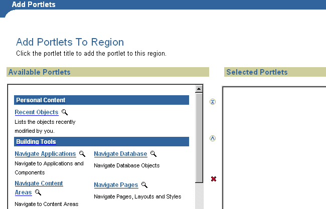 The Add Portlets screen